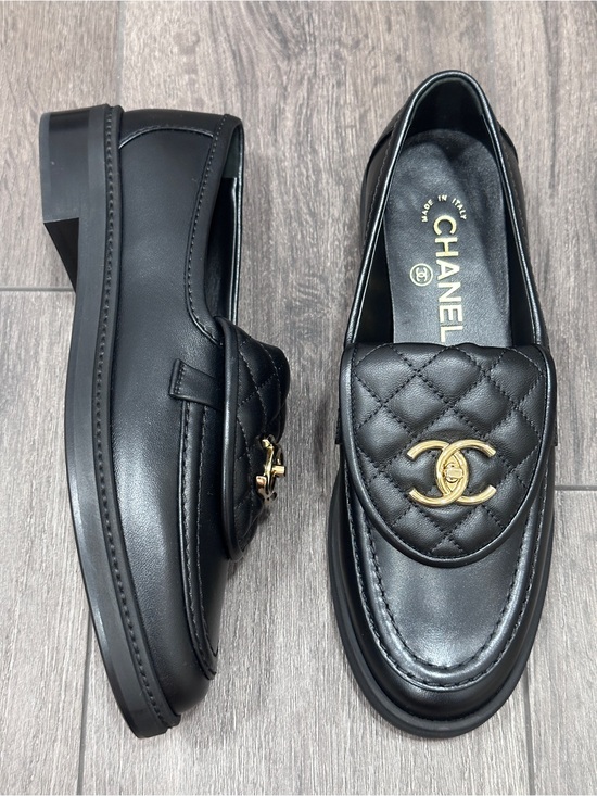 CHANEL Shoes - $1.8K 2026 CHANEL BLACK LEATHER LOAFERS MOCCASINS With GOLD CC TURNLOCK LOGO 38C